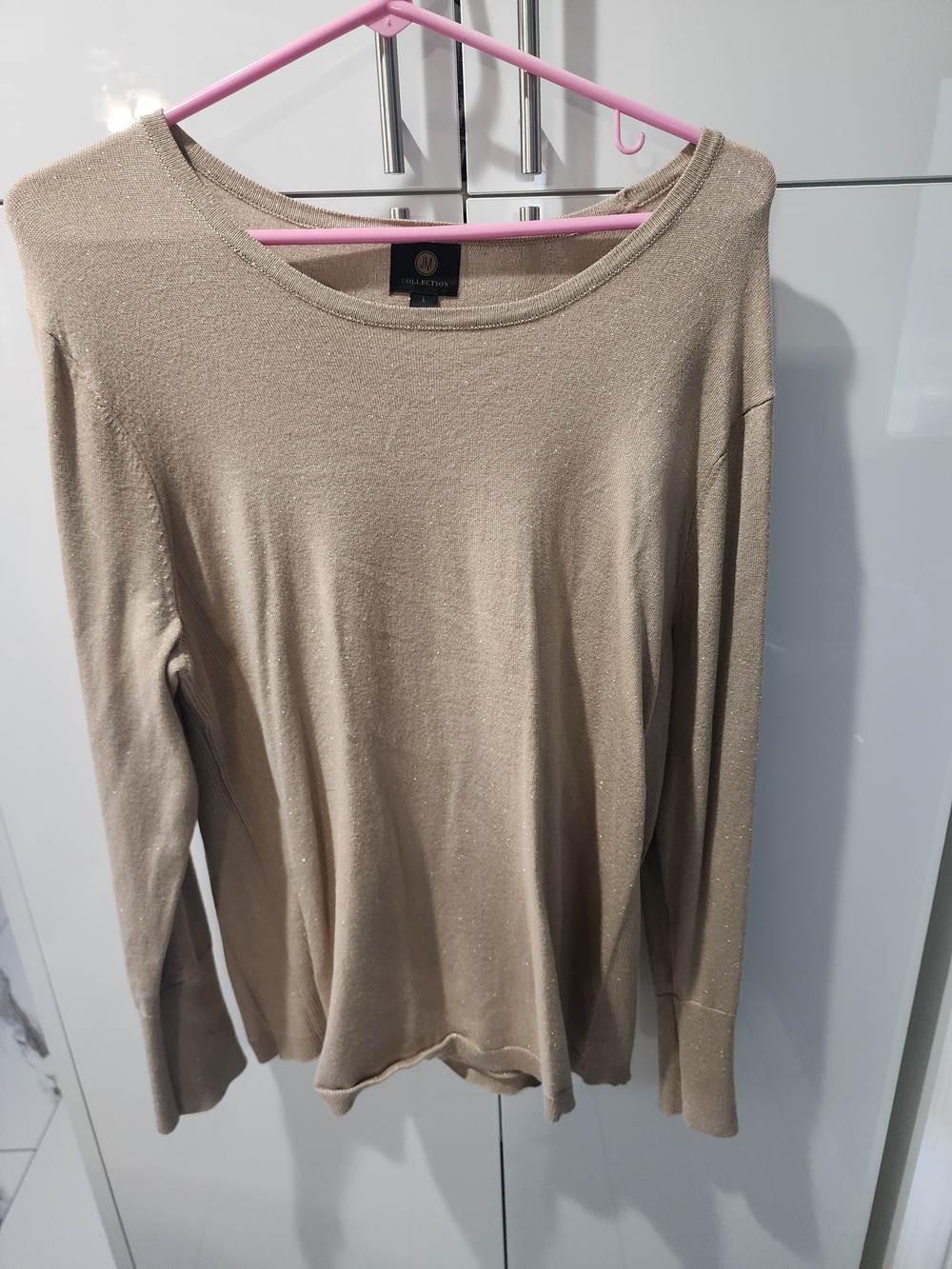 JM Collection Shimmery Beige Long-Sleeve Top